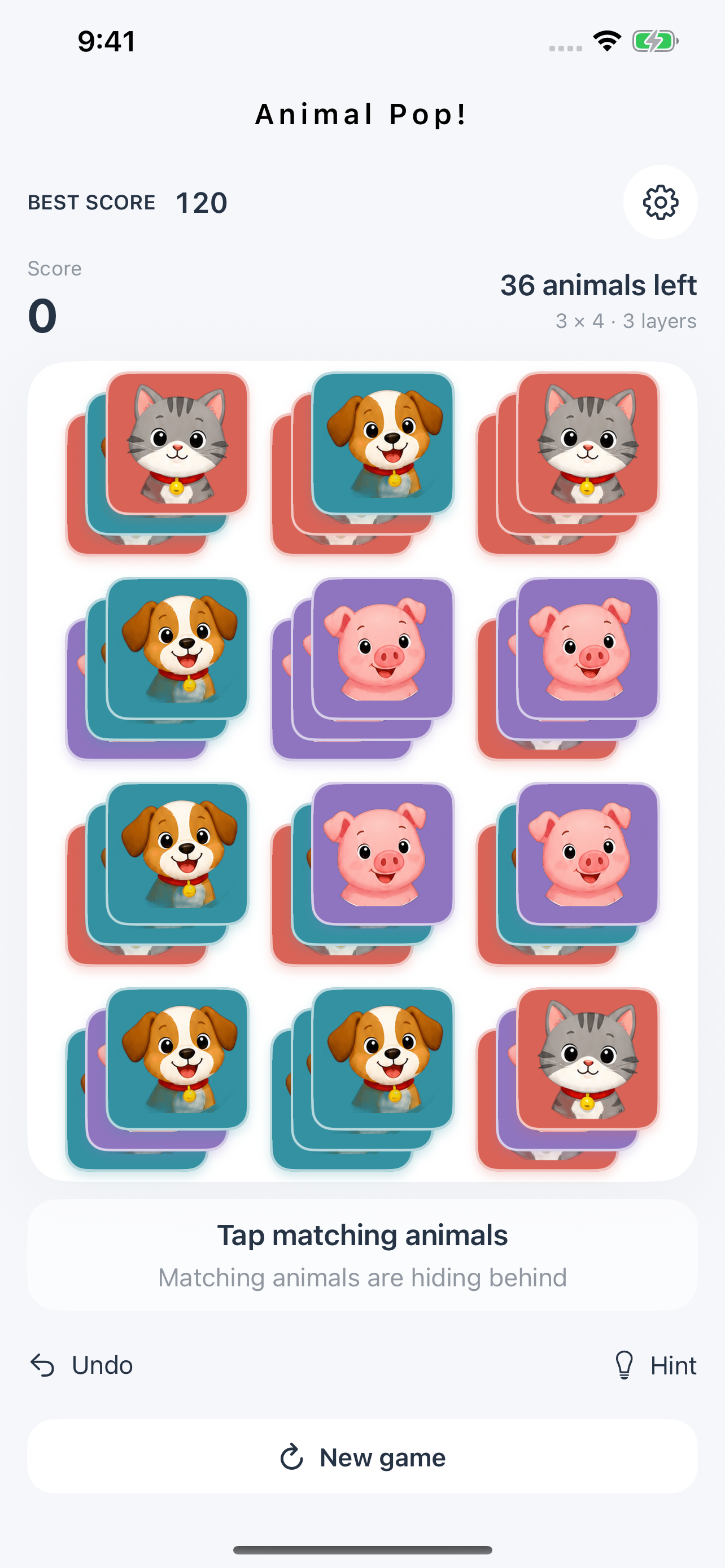 Match animals across 3 layers