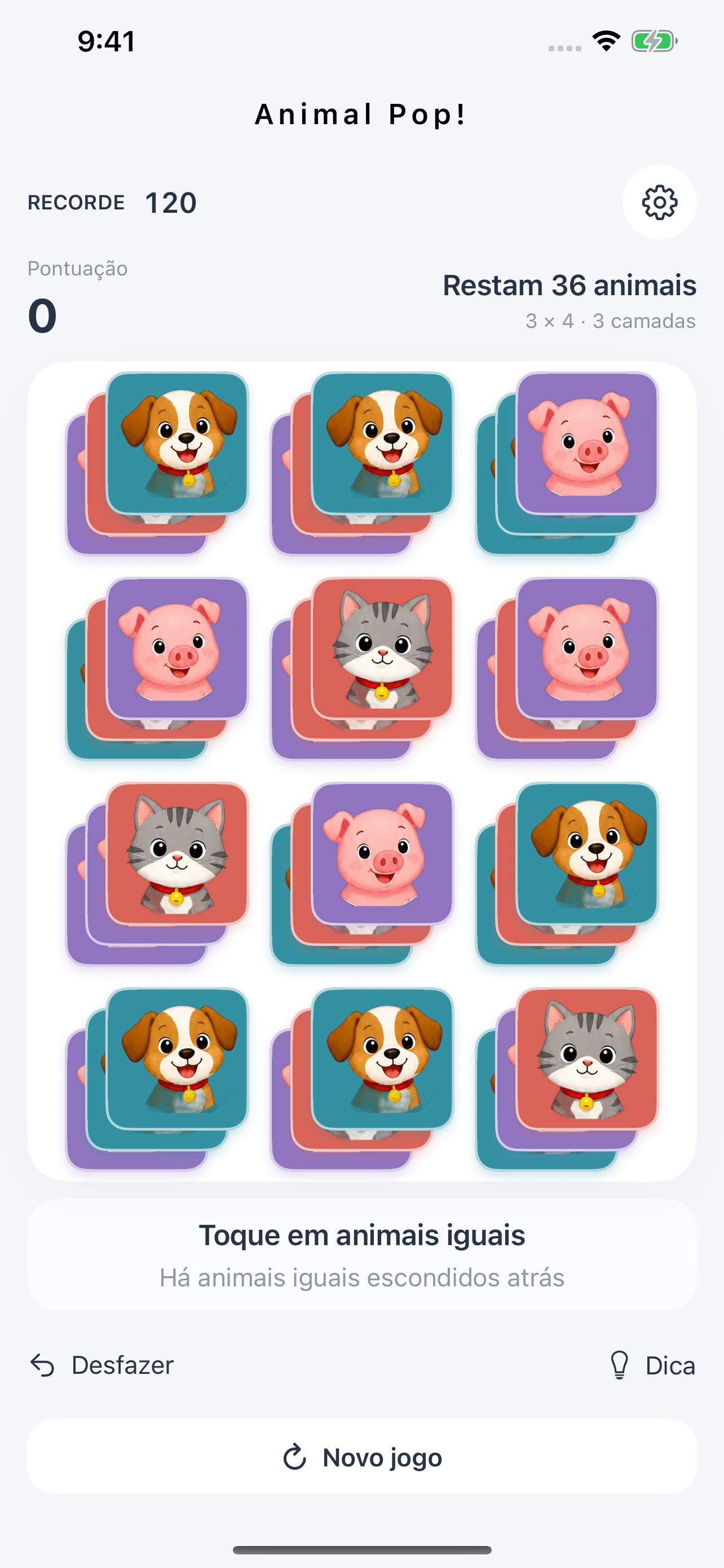 Combine animais em 3 camadas