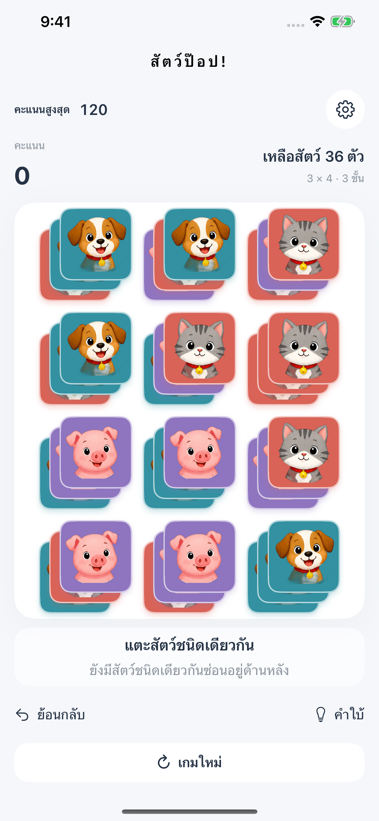 จับคู่สัตว์ใน 3 ชั้น